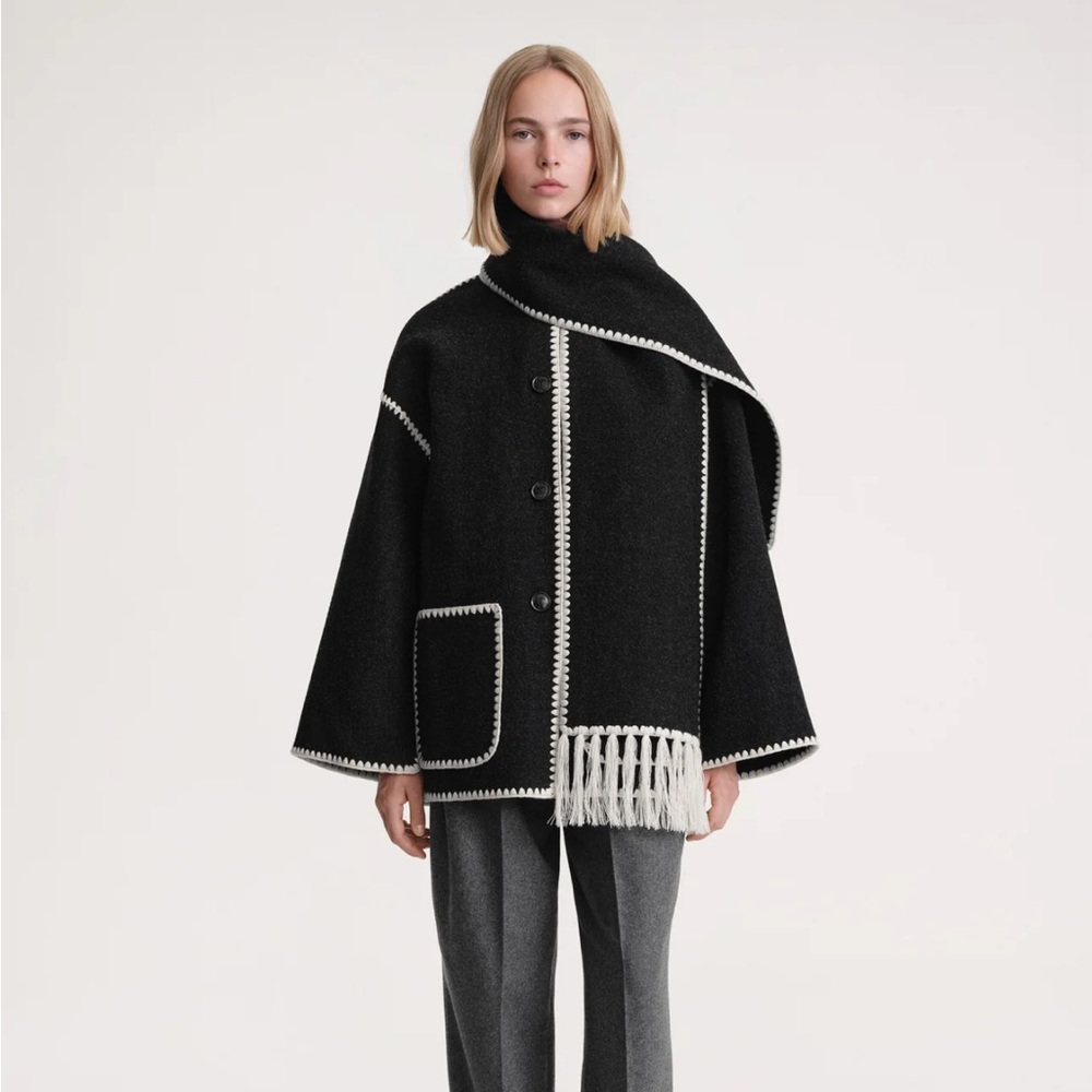 Embroidered scarf jacket dark grey mélange